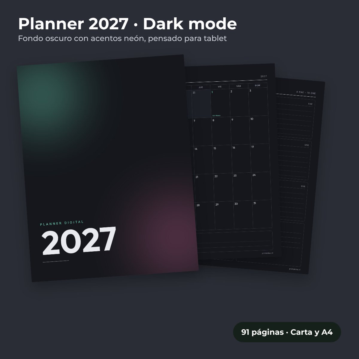 Planner 2027 estilo Dark mode