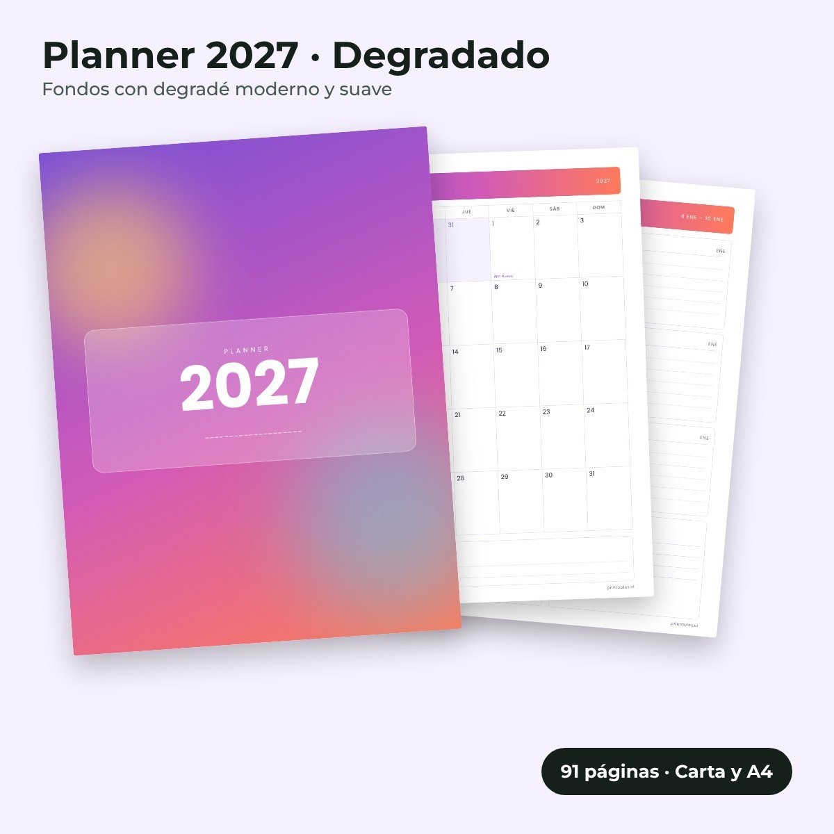 Planner 2027 estilo Degradado