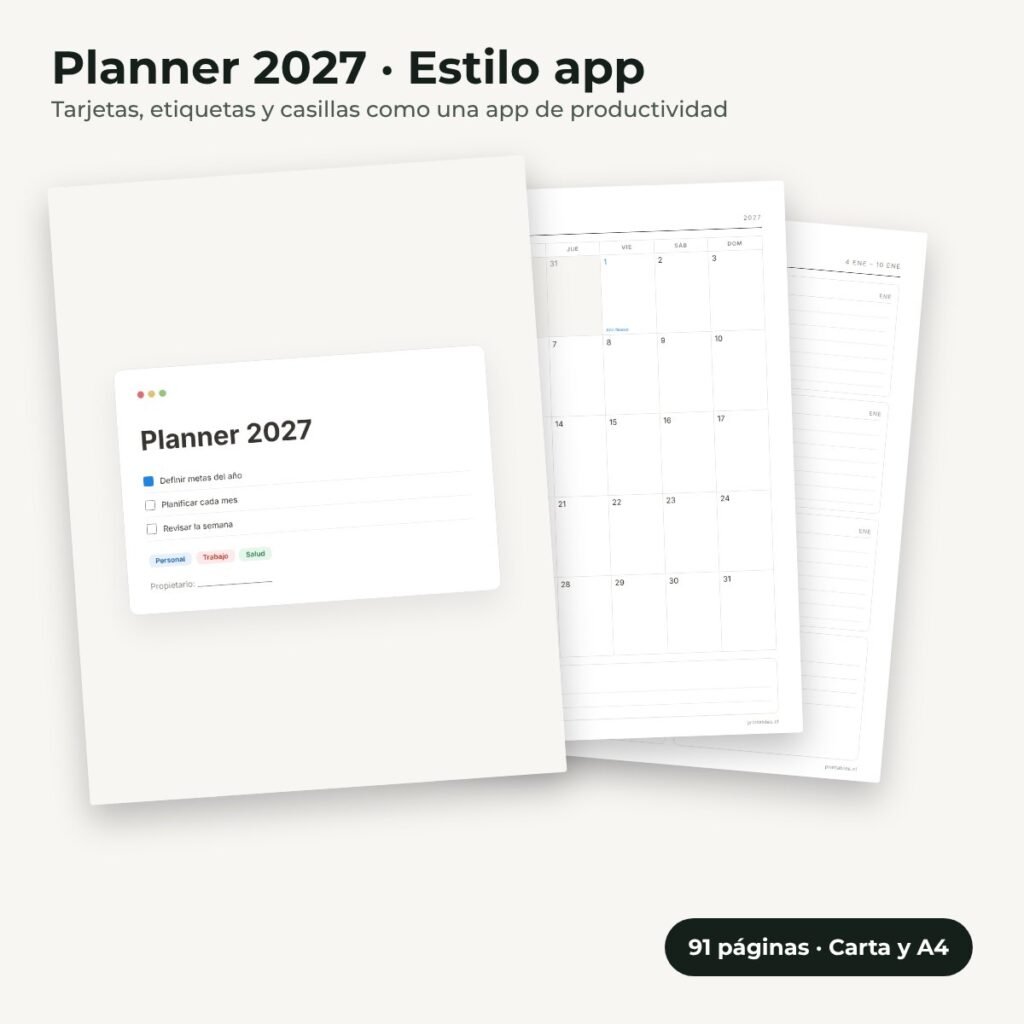 Planner 2027 estilo Estilo app