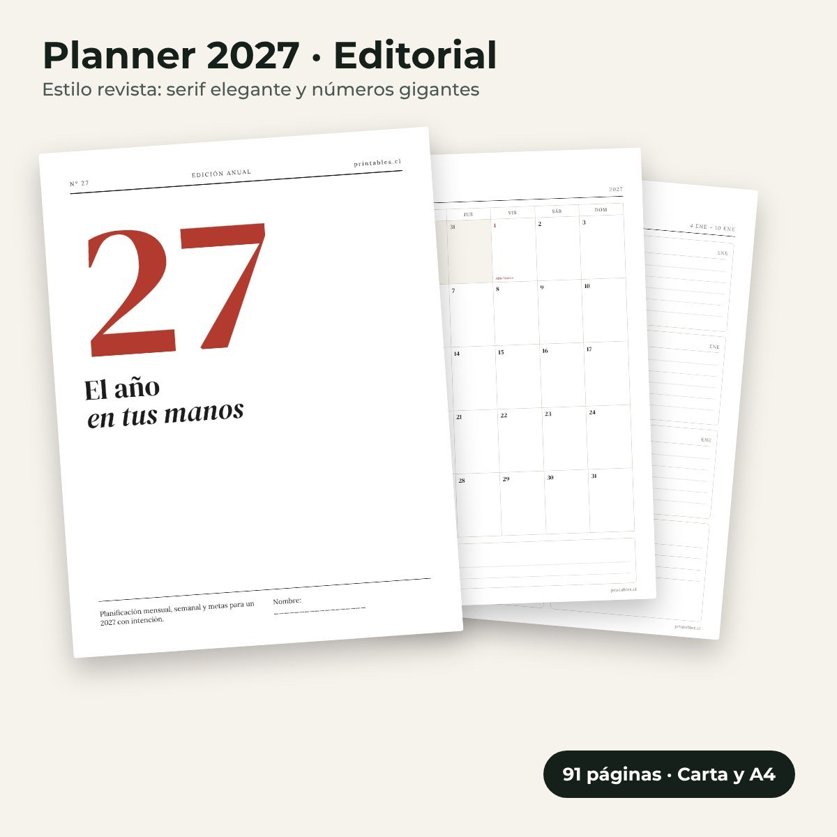 Planner 2027 estilo Editorial