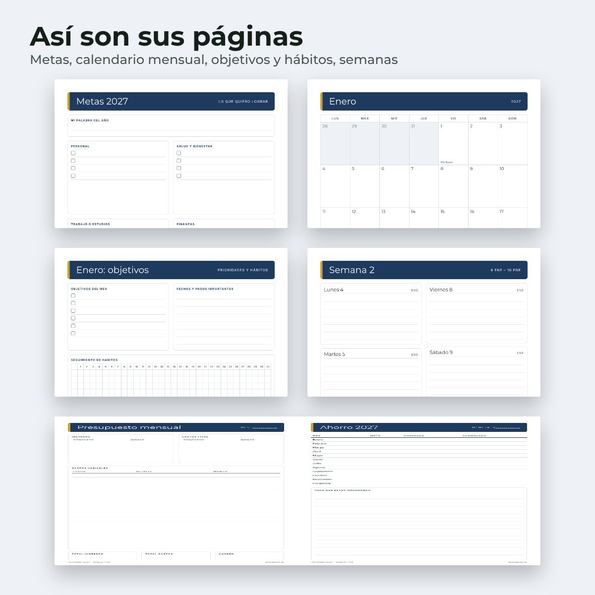 Páginas interiores del planner 2027 Ejecutivo