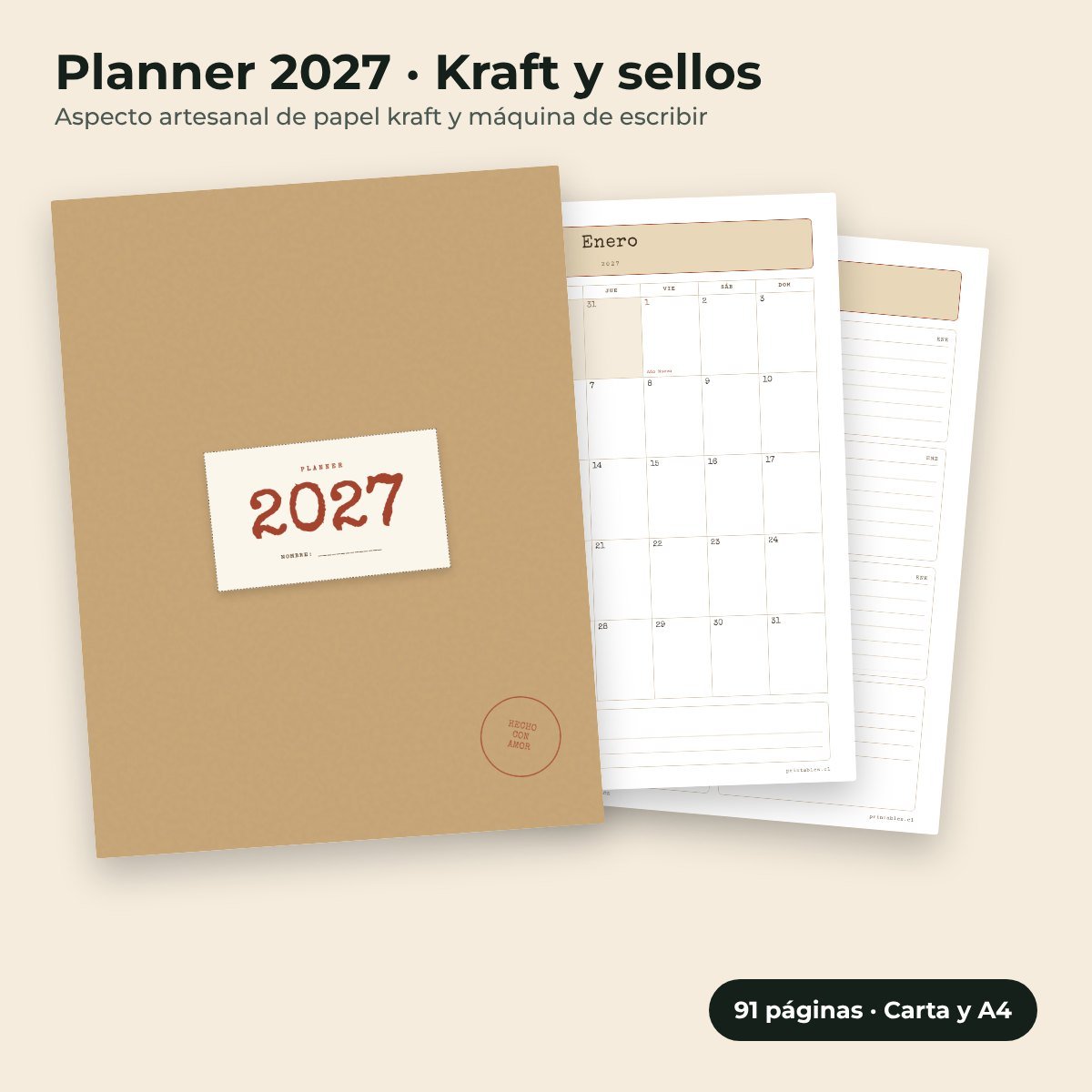 Planner 2027 estilo Kraft y sellos