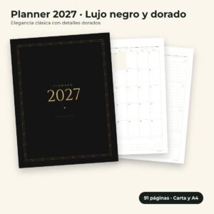 Planner 2027 Lujo negro y dorado