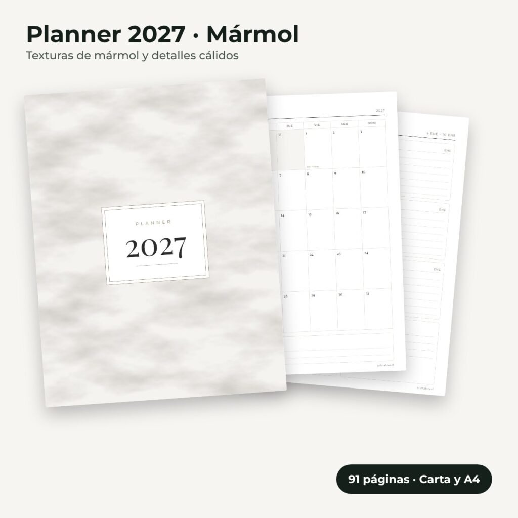 Planner 2027 estilo Mármol