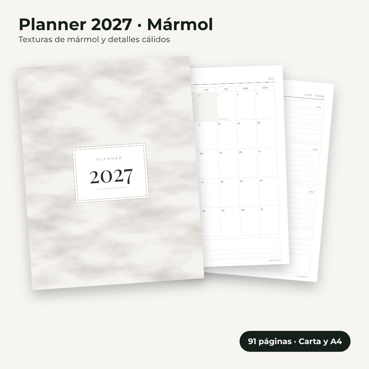 Planner 2027 estilo Mármol