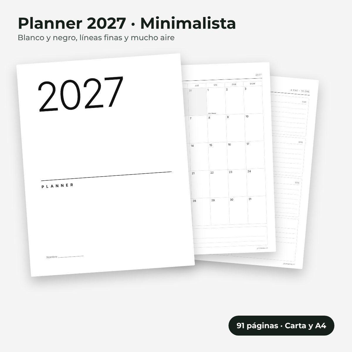 Planner 2027 estilo Minimalista