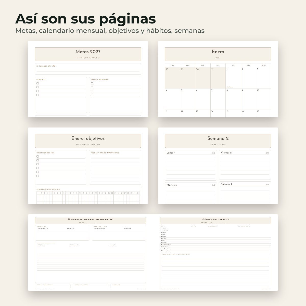 Páginas interiores del planner 2027 Nórdico