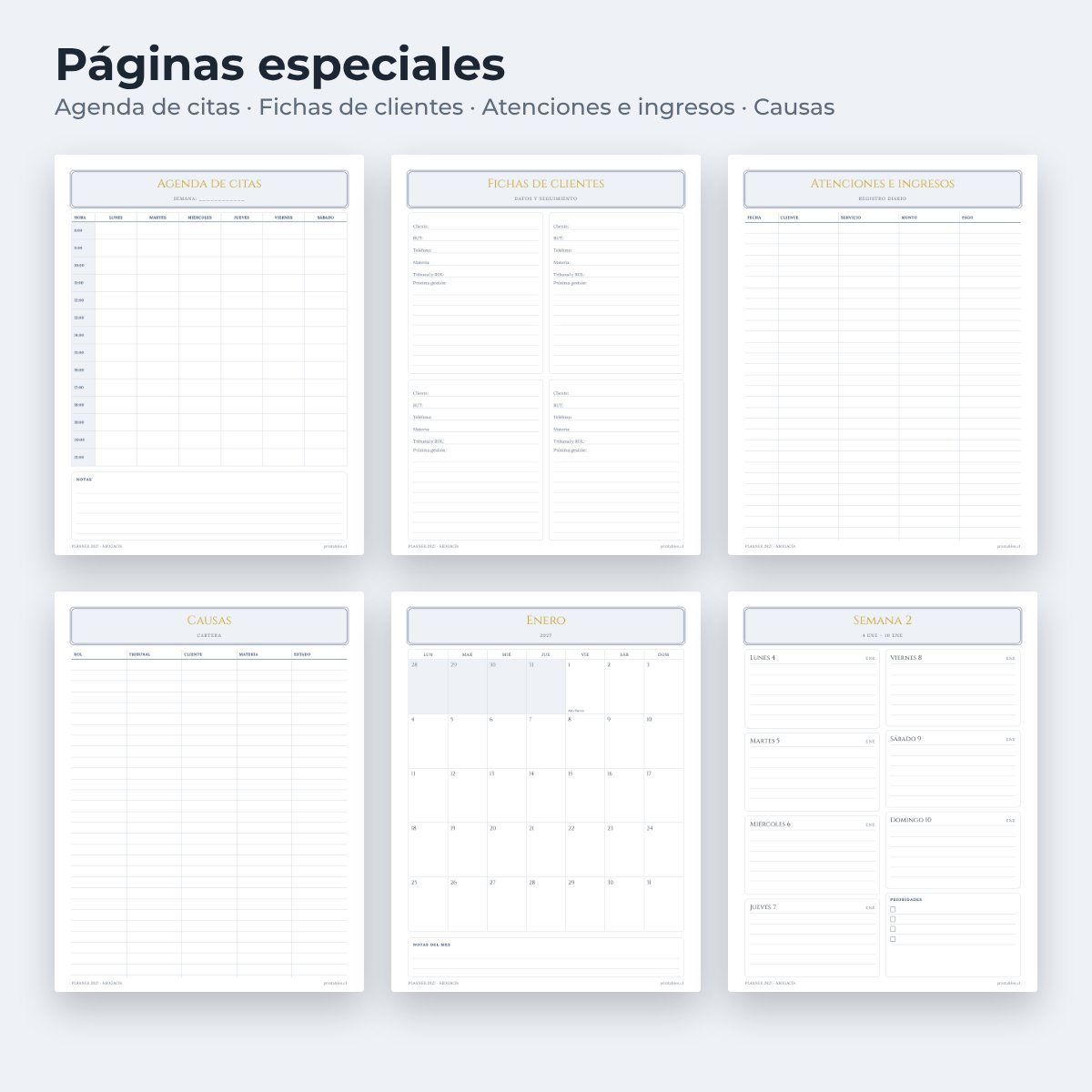 Páginas especiales del Planner Abogacía 2027