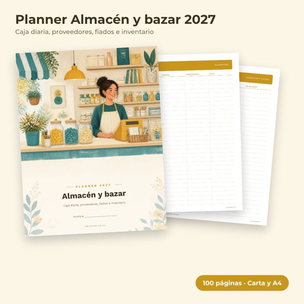 Planner Almacén y bazar 2027 imprimible