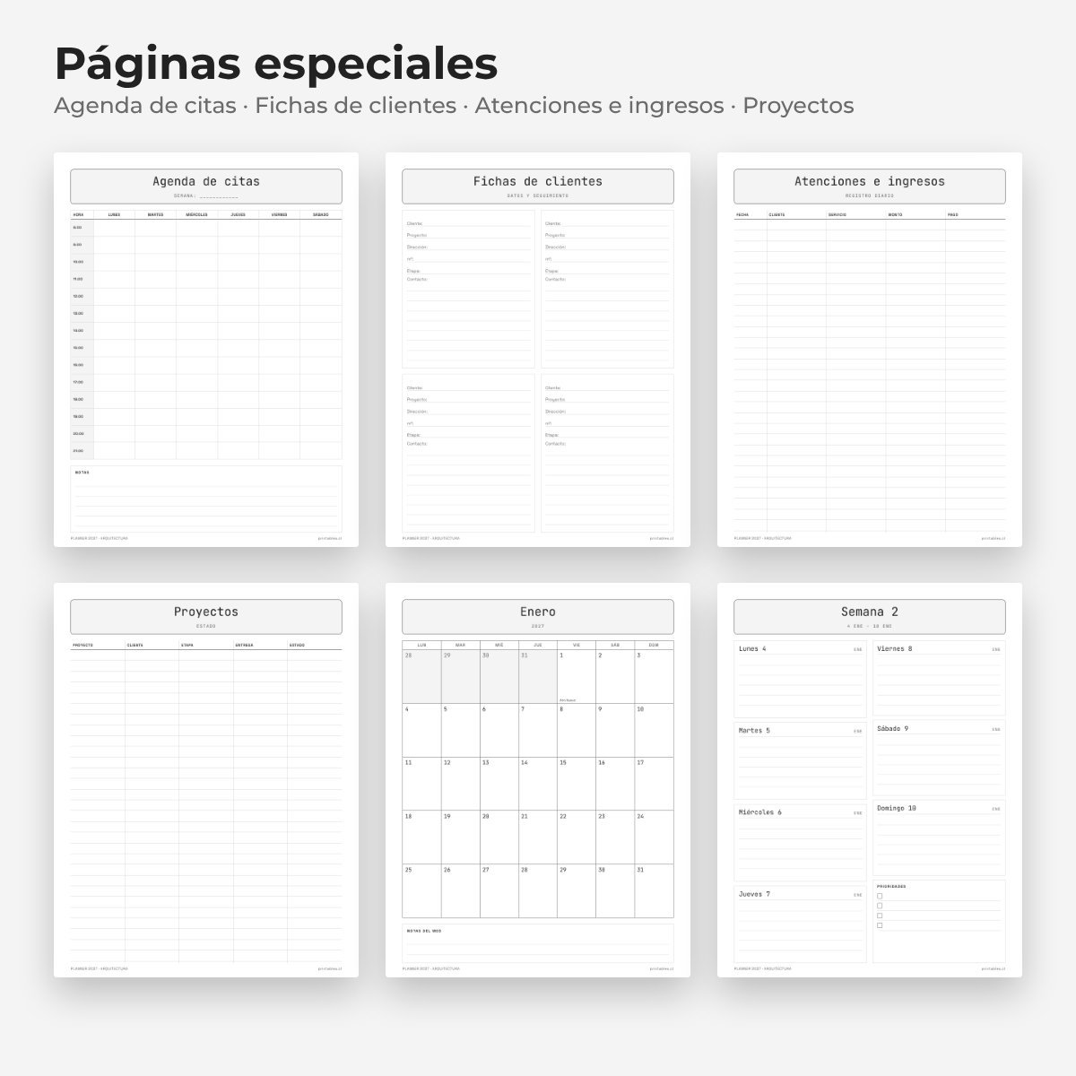 Páginas especiales del Planner Arquitectura 2027