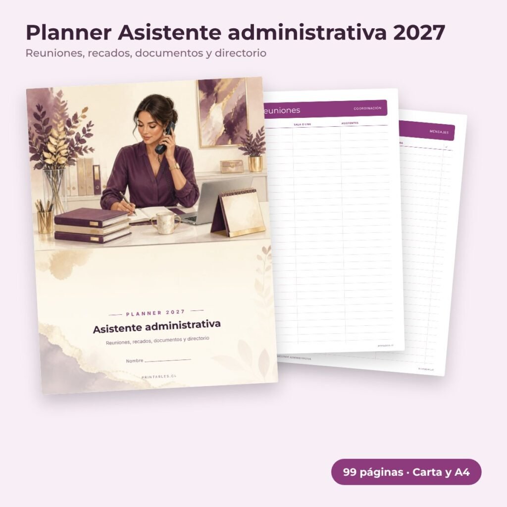 Planner Asistente administrativa 2027 imprimible