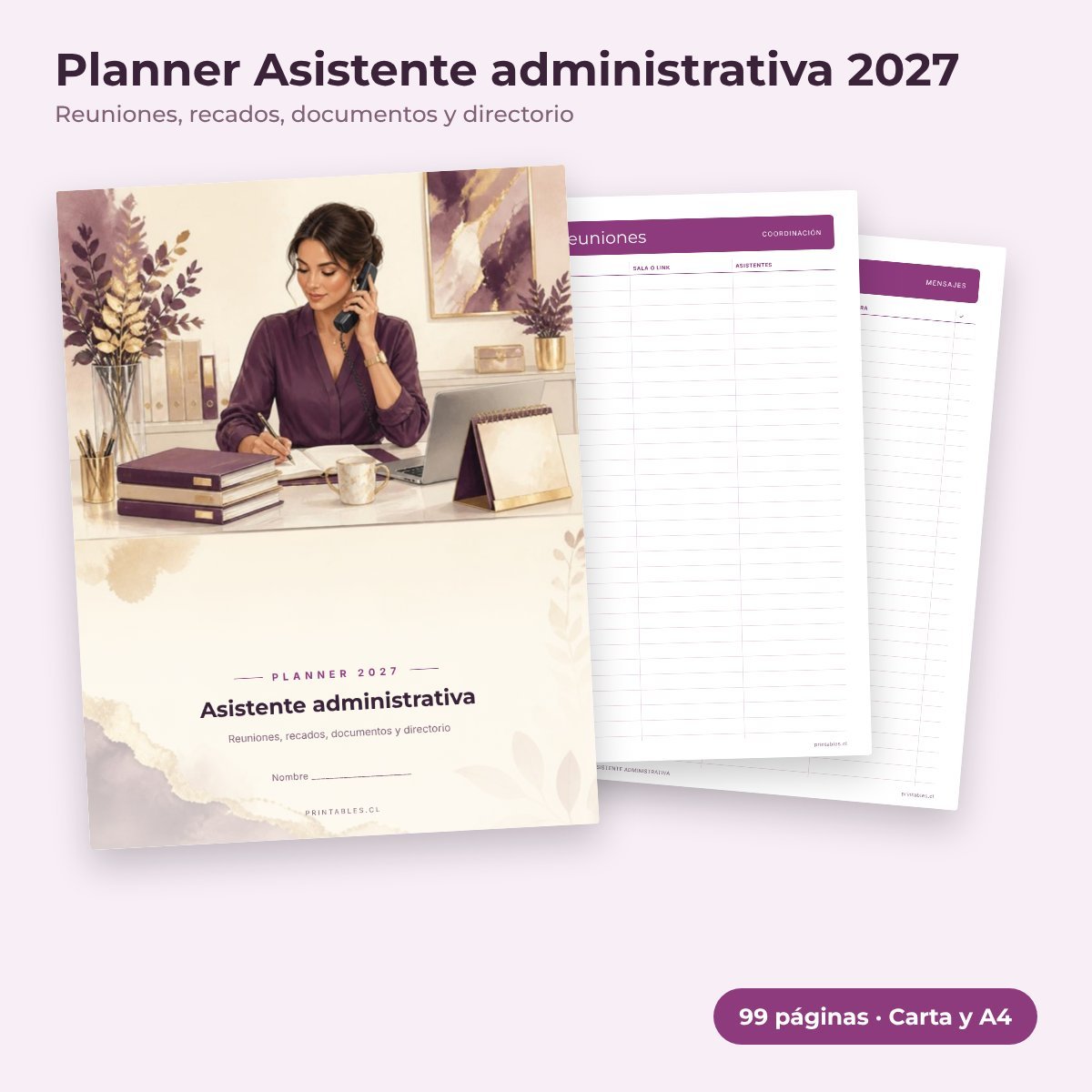 Planner Asistente administrativa 2027 imprimible