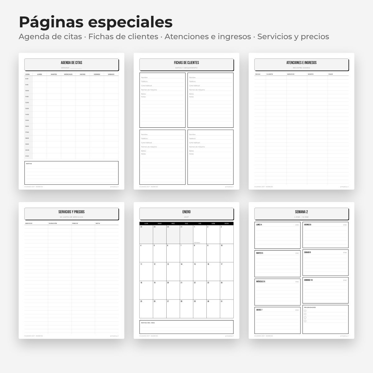 Páginas especiales del Planner Barbería 2027