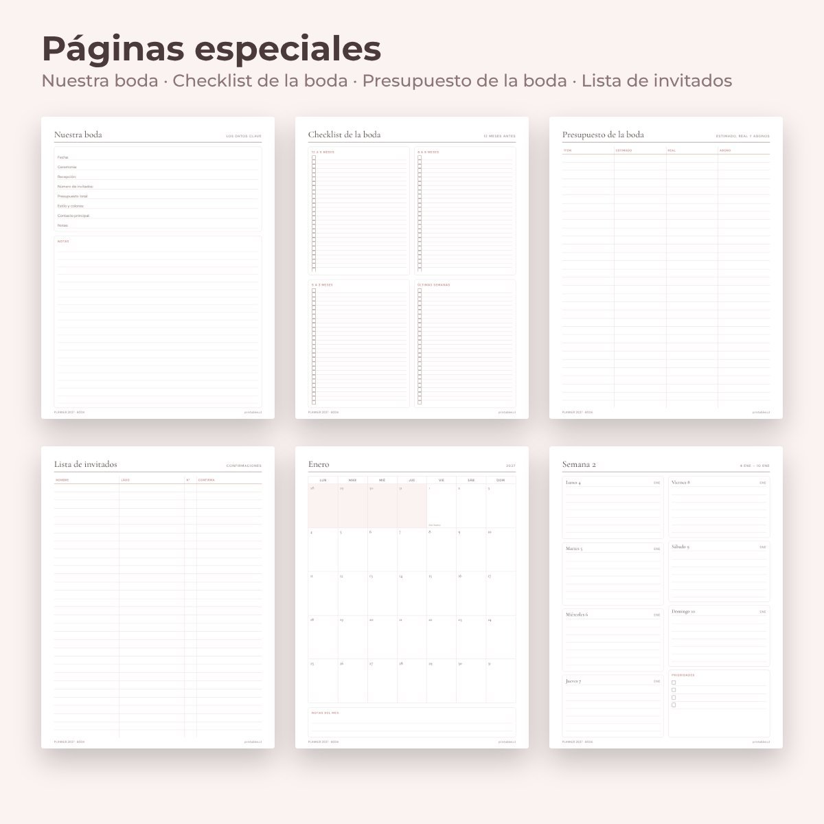 Páginas especiales del Planner Boda 2027