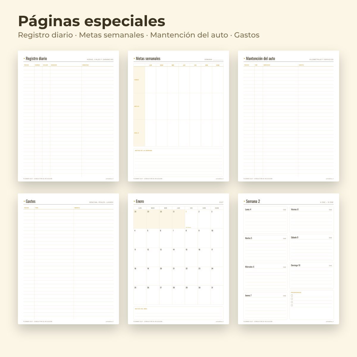 Páginas especiales del Planner Conductor de aplicación 2027