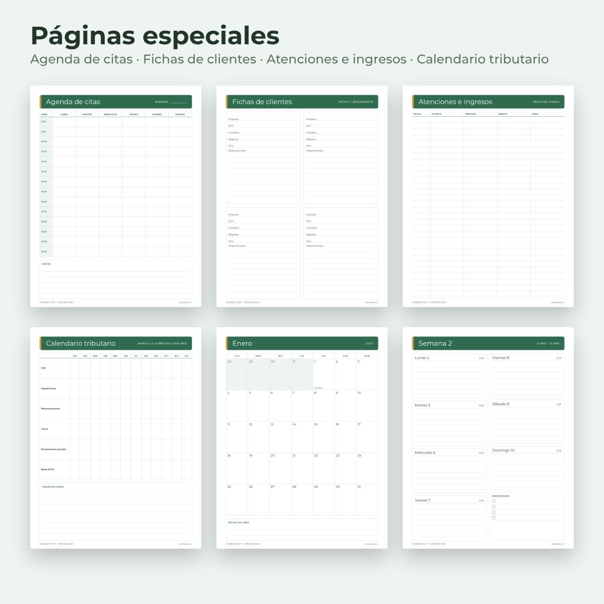 Páginas especiales del Planner Contabilidad 2027
