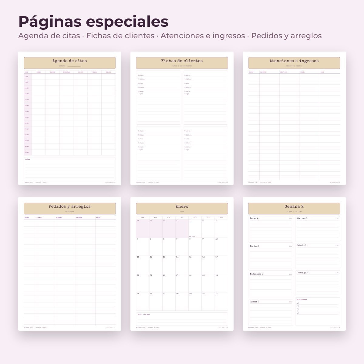 Páginas especiales del Planner Costura y moda 2027