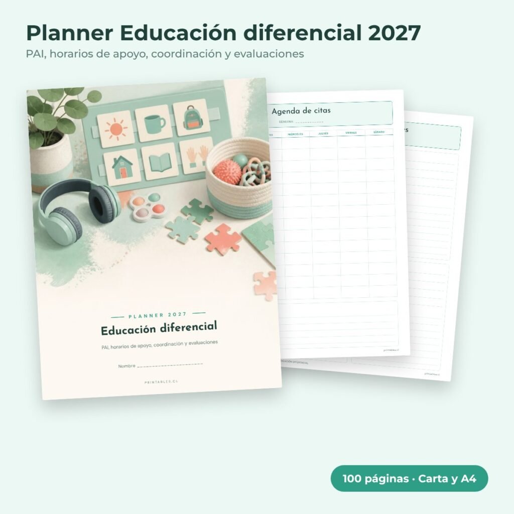 Planner Educación diferencial 2027 imprimible