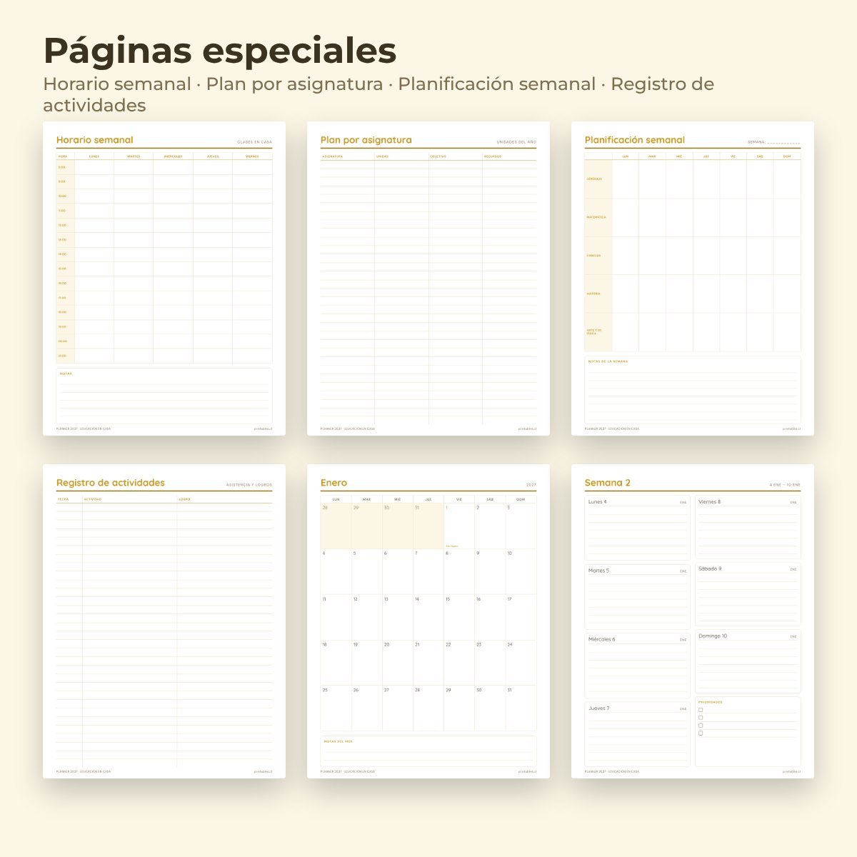 Páginas especiales del Planner Educación en casa 2027