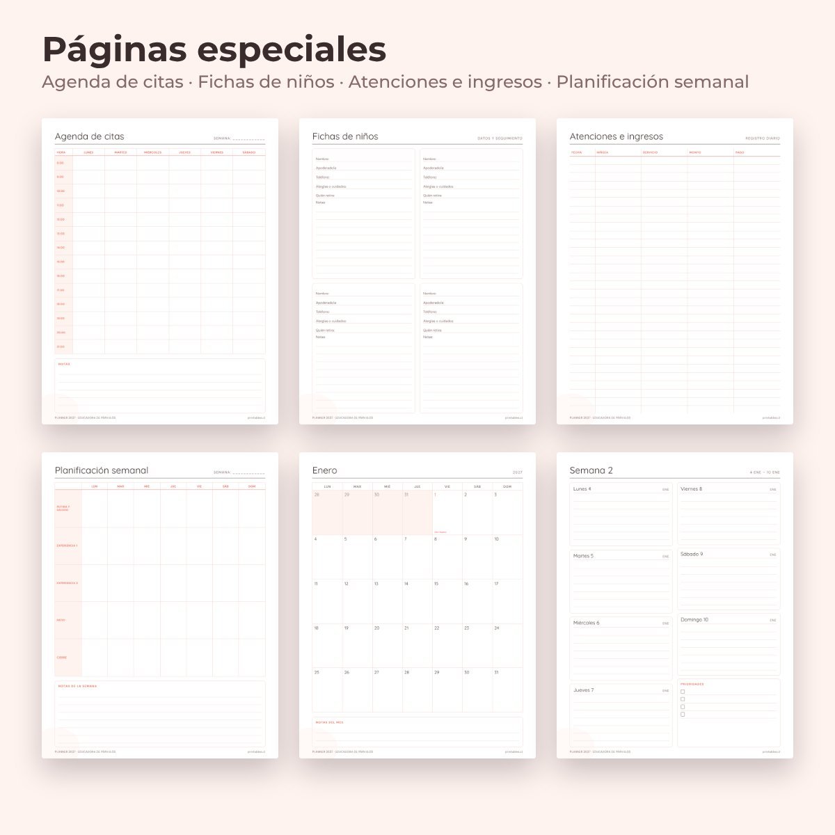 Páginas especiales del Planner Educadora de párvulos 2027