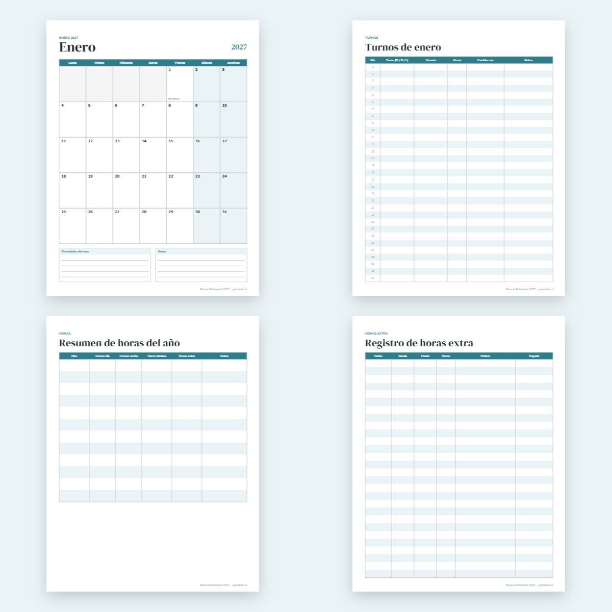 Páginas interiores del Planner Enfermería 2027
