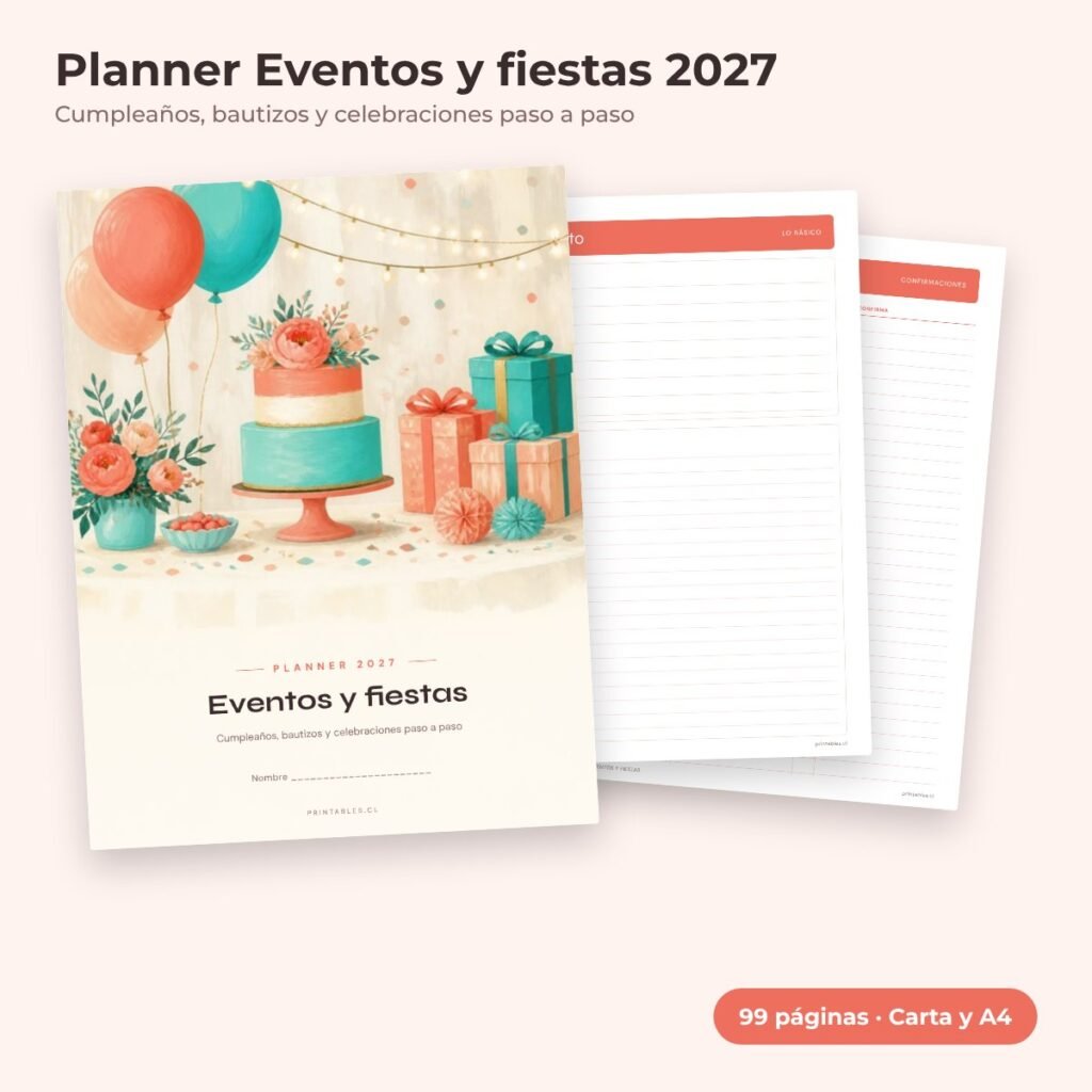 Planner Eventos y fiestas 2027 imprimible