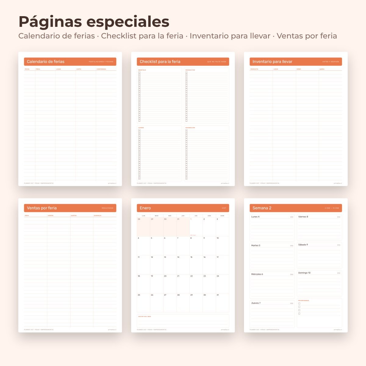 Páginas especiales del Planner Ferias y emprendimientos 2027