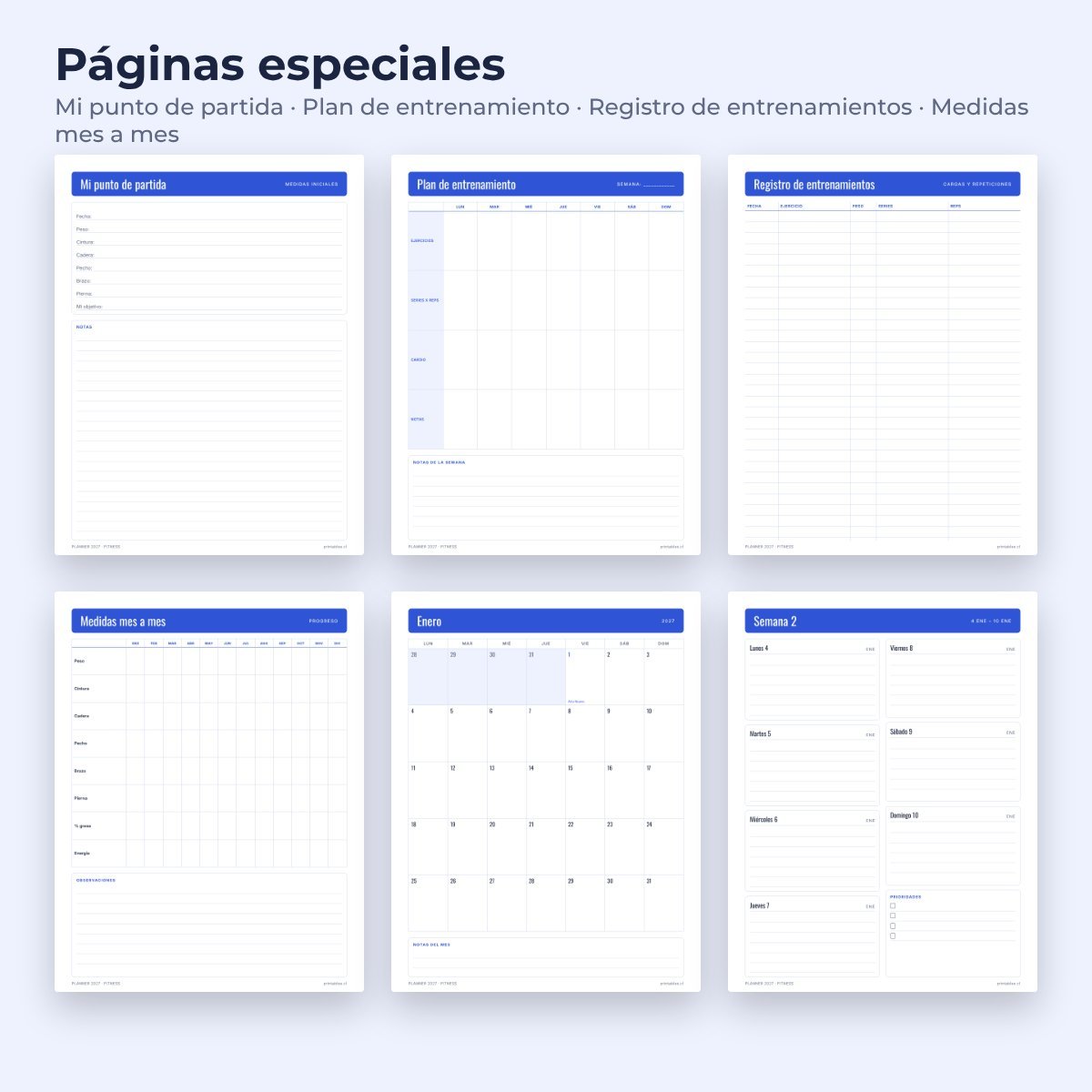 Páginas especiales del Planner Fitness 2027