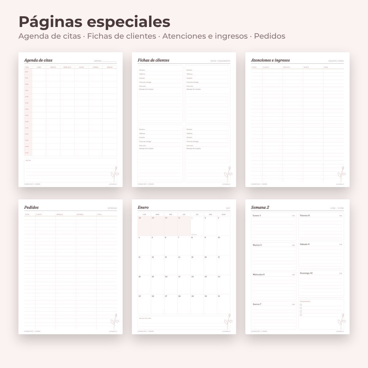 Páginas especiales del Planner Florería 2027
