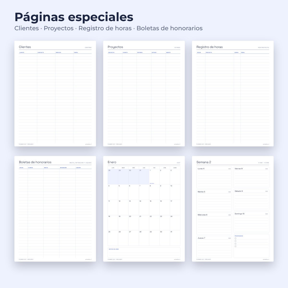 Páginas especiales del Planner Freelance 2027