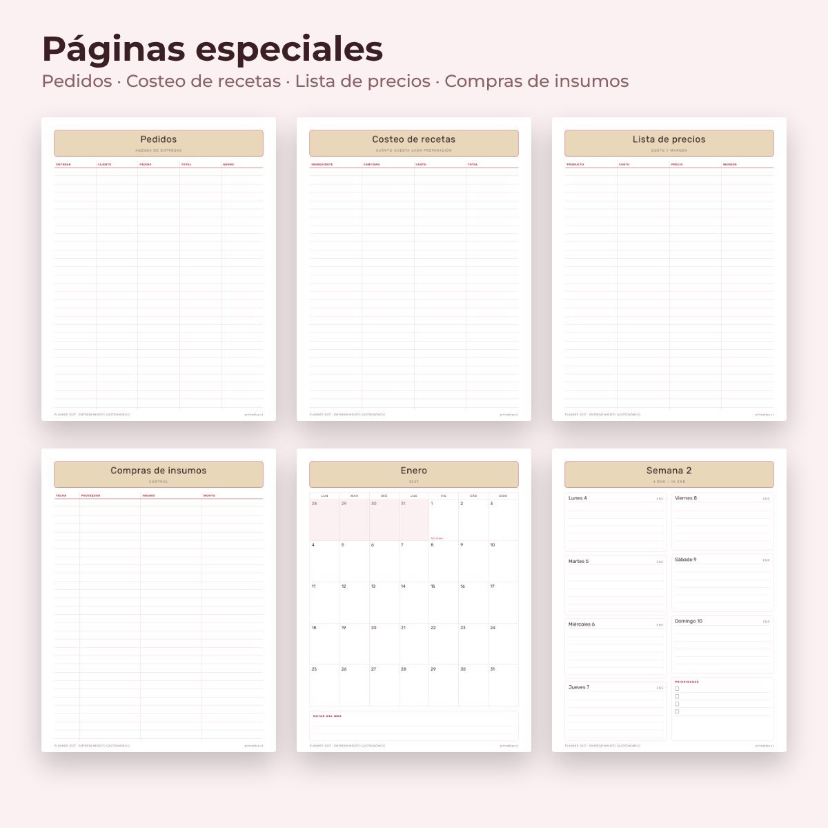 Páginas especiales del Planner Emprendimiento gastronómico 2027