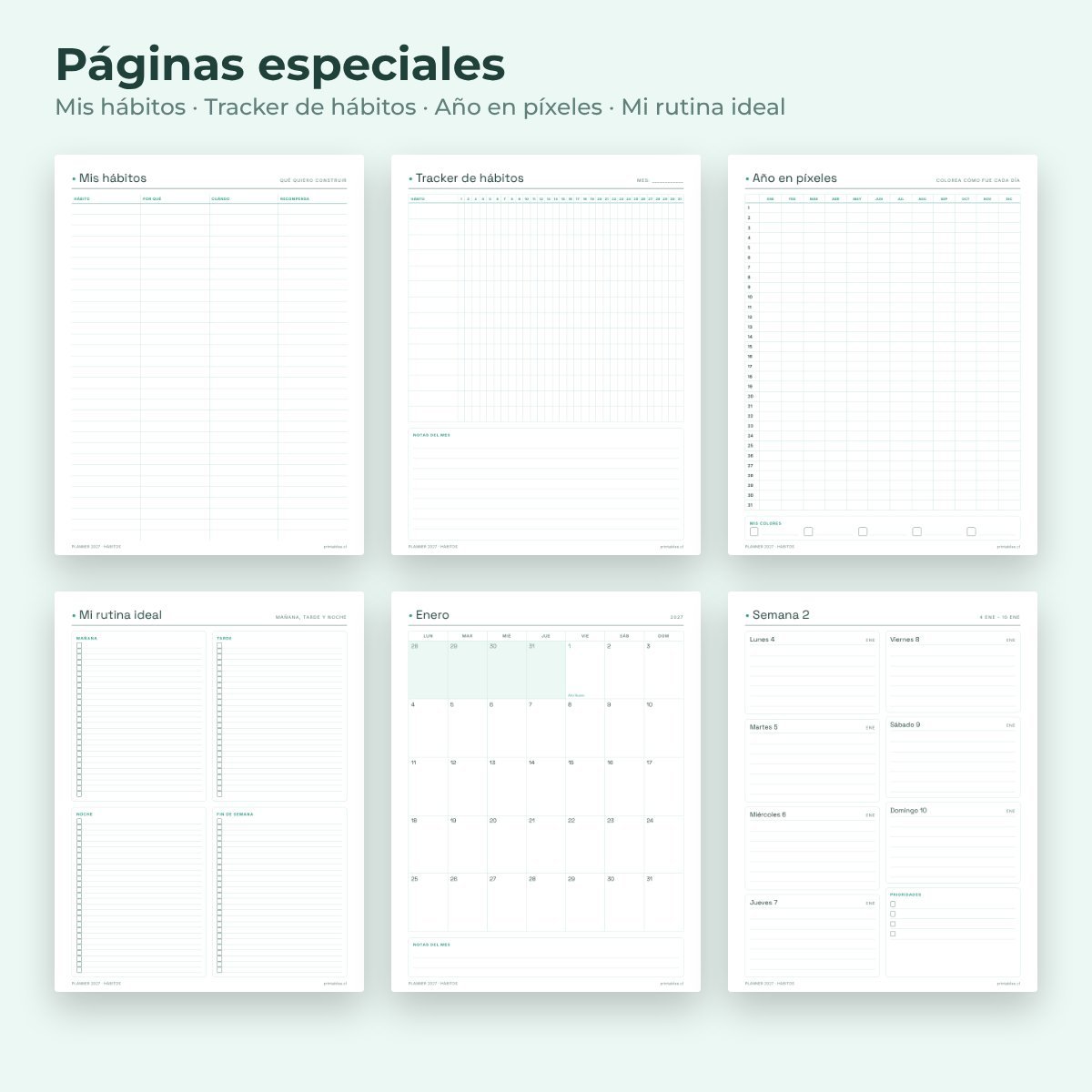 Páginas especiales del Planner Hábitos 2027