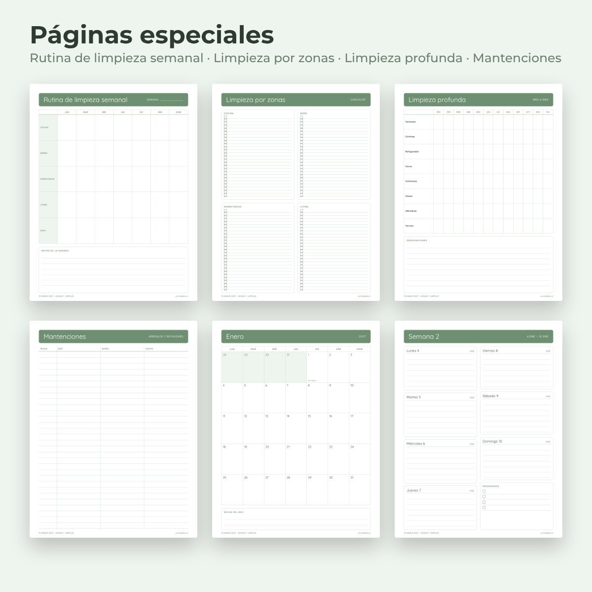 Páginas especiales del Planner Hogar y limpieza 2027