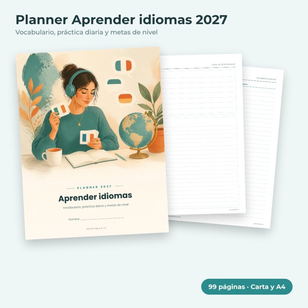 Planner Aprender idiomas 2027 imprimible
