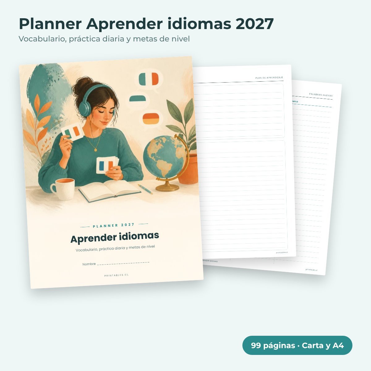 Planner Aprender idiomas 2027 imprimible