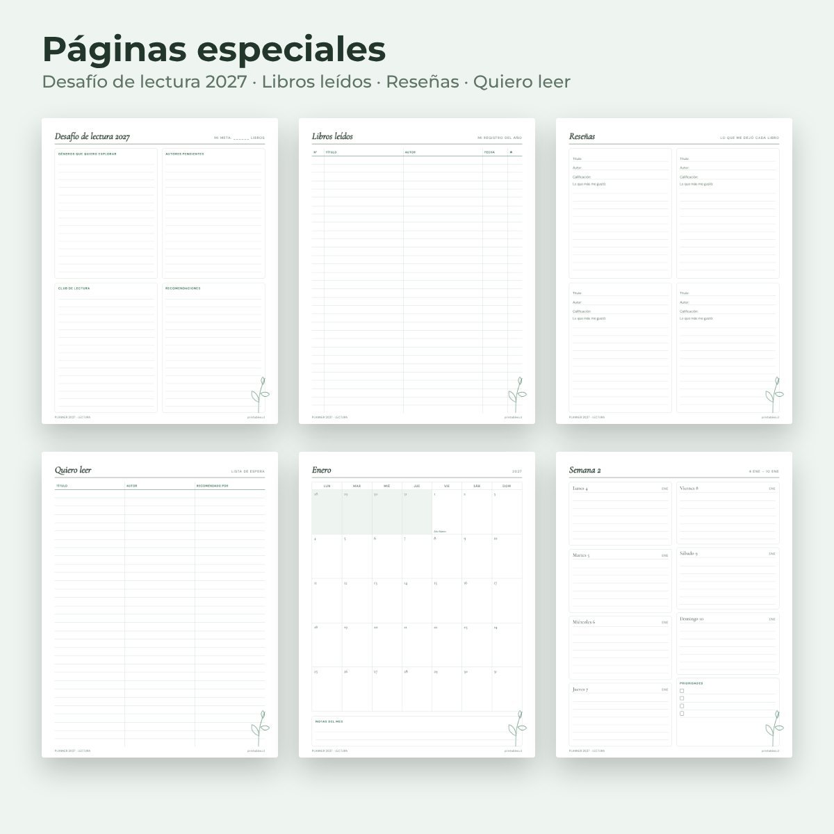 Páginas especiales del Planner Lectura 2027