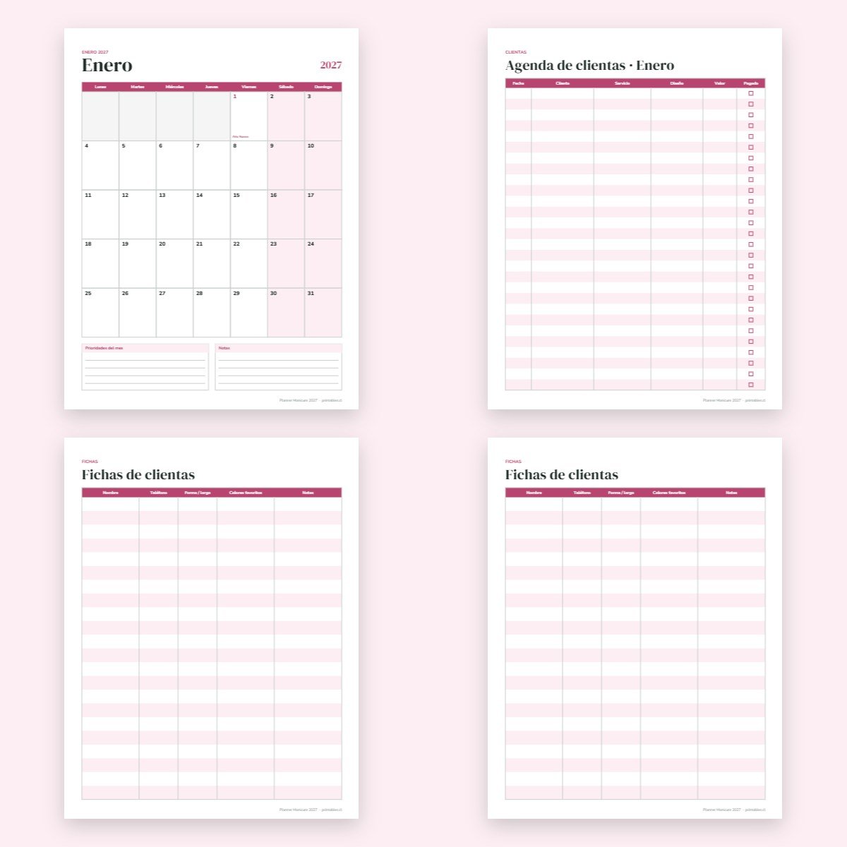 Páginas interiores del Planner Manicure 2027