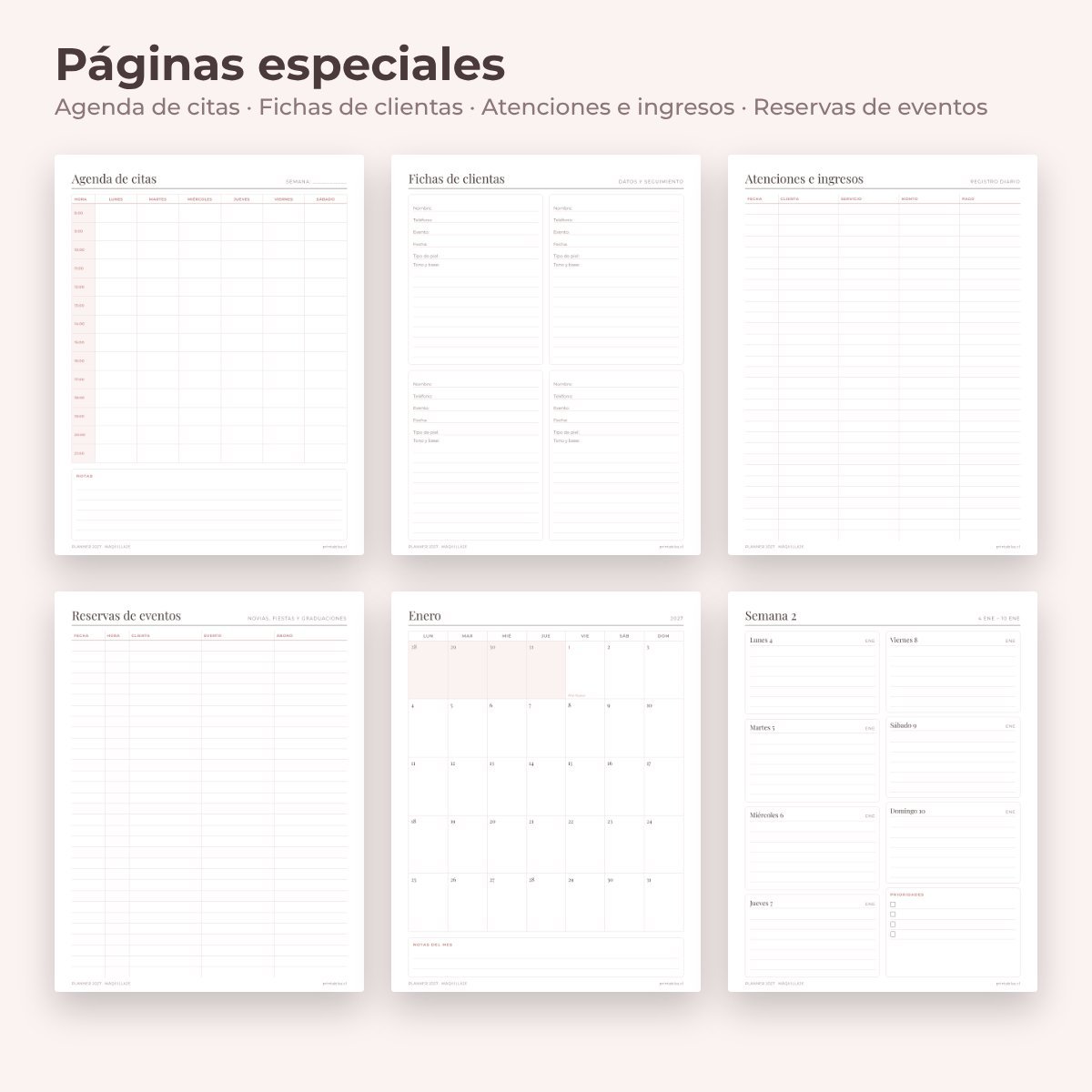 Páginas especiales del Planner Maquillaje 2027