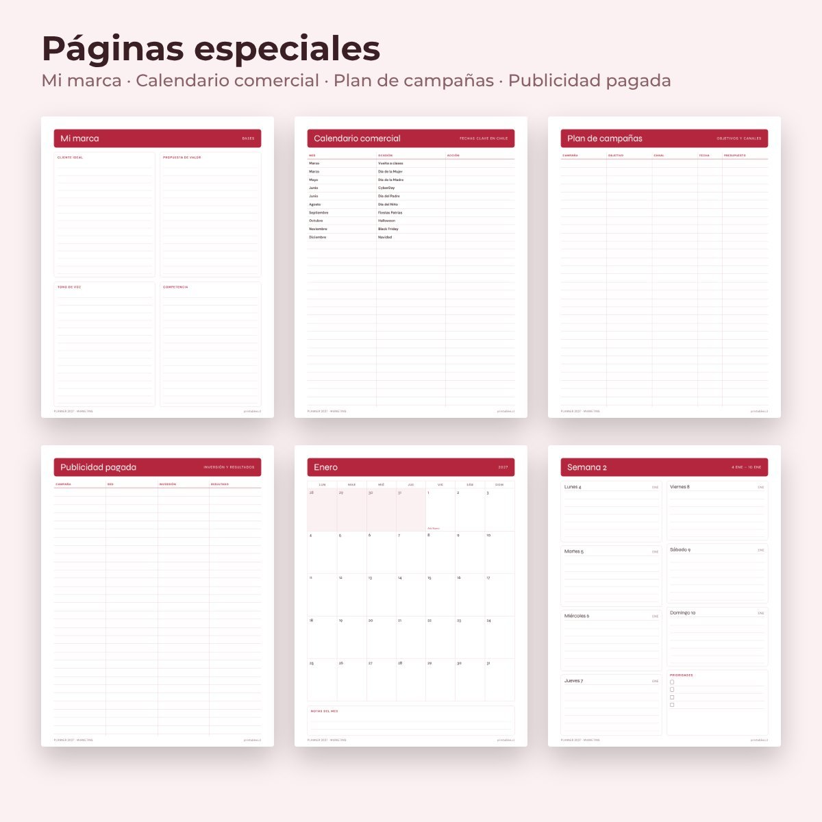 Páginas especiales del Planner Marketing 2027