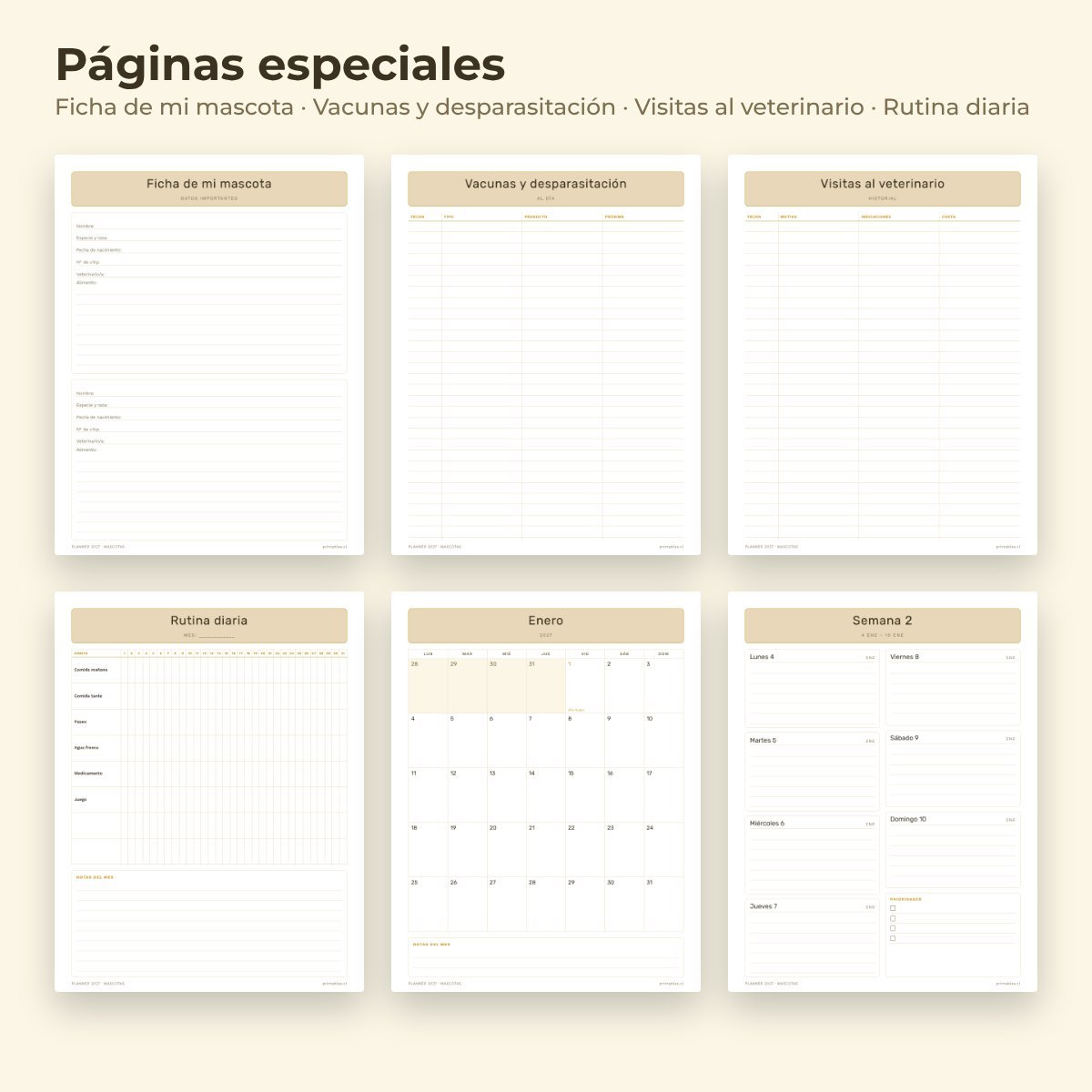 Páginas especiales del Planner Mascotas 2027
