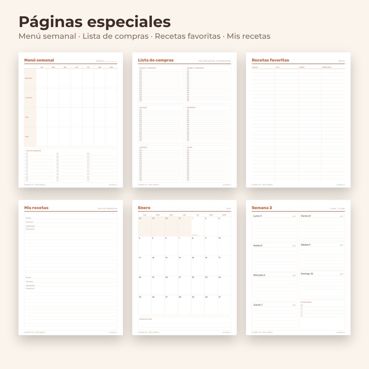 Páginas especiales del Planner Menú semanal 2027