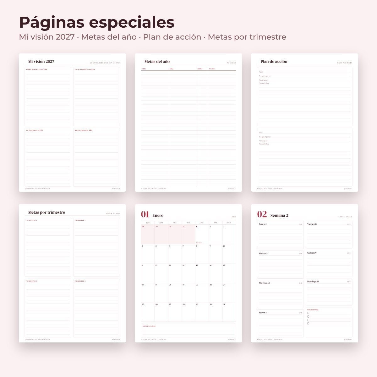 Páginas especiales del Planner Metas y propósitos 2027