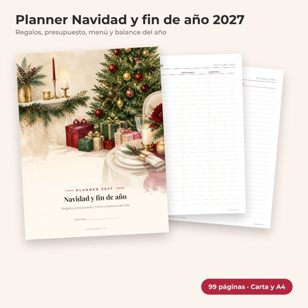Planner Navidad y fin de año 2027 imprimible