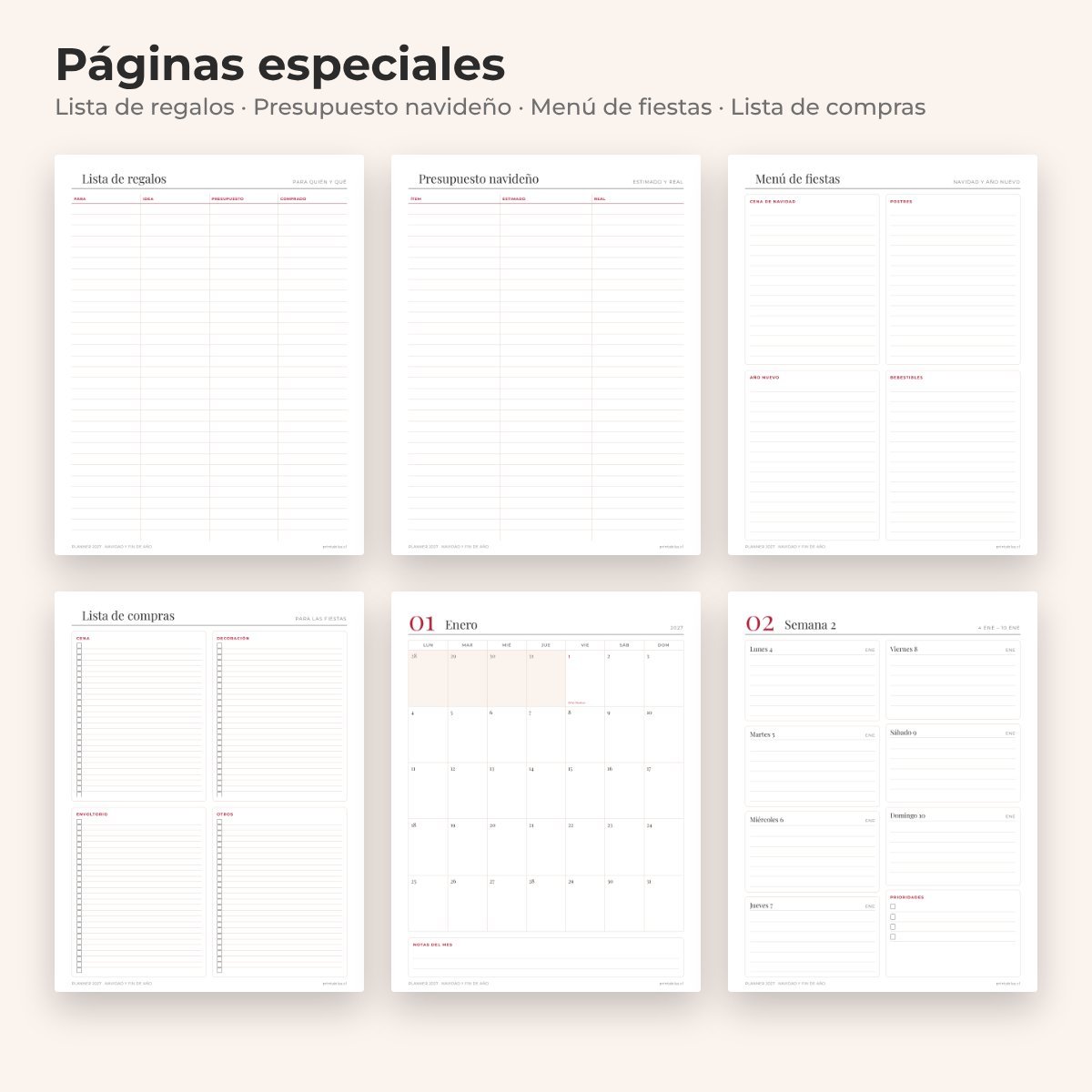Páginas especiales del Planner Navidad y fin de año 2027