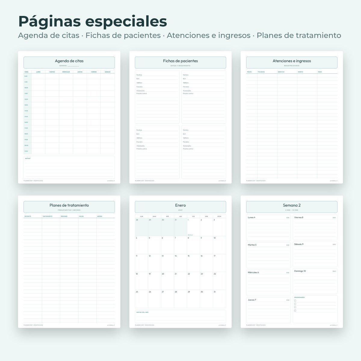 Páginas especiales del Planner Odontología 2027