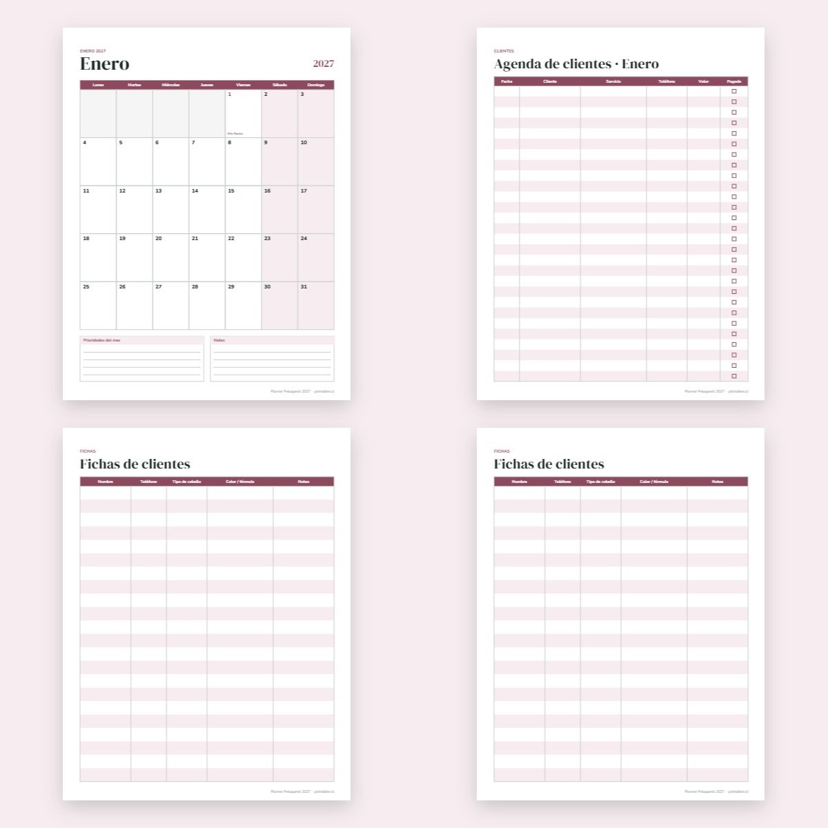 Páginas interiores del Planner Peluquería 2027