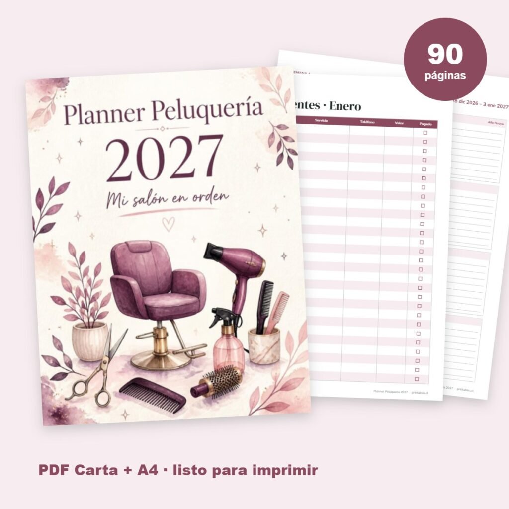 Planner Peluquería 2027 imprimible