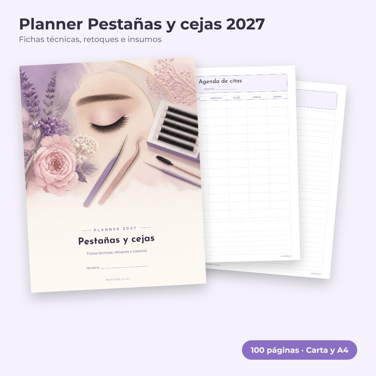 Planner Pestañas y cejas 2027 imprimible