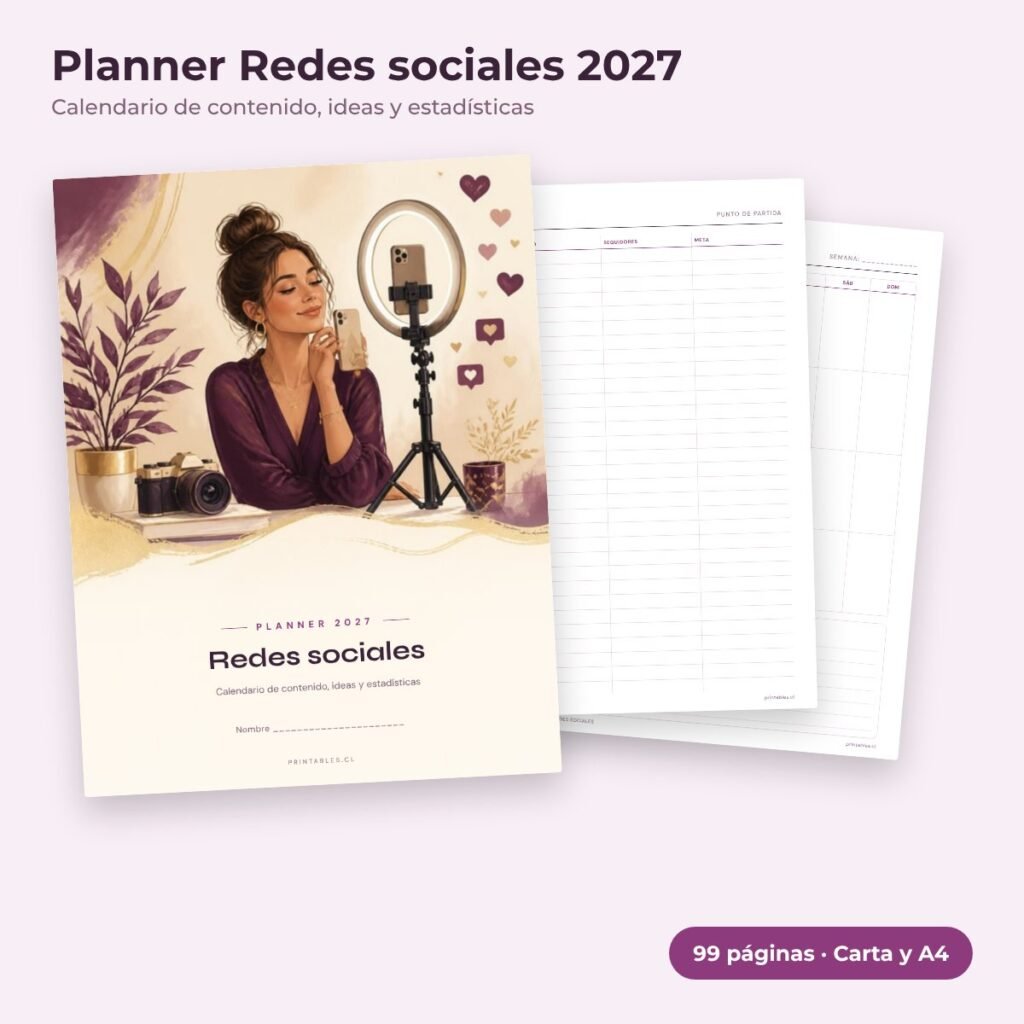 Planner Redes sociales 2027 imprimible