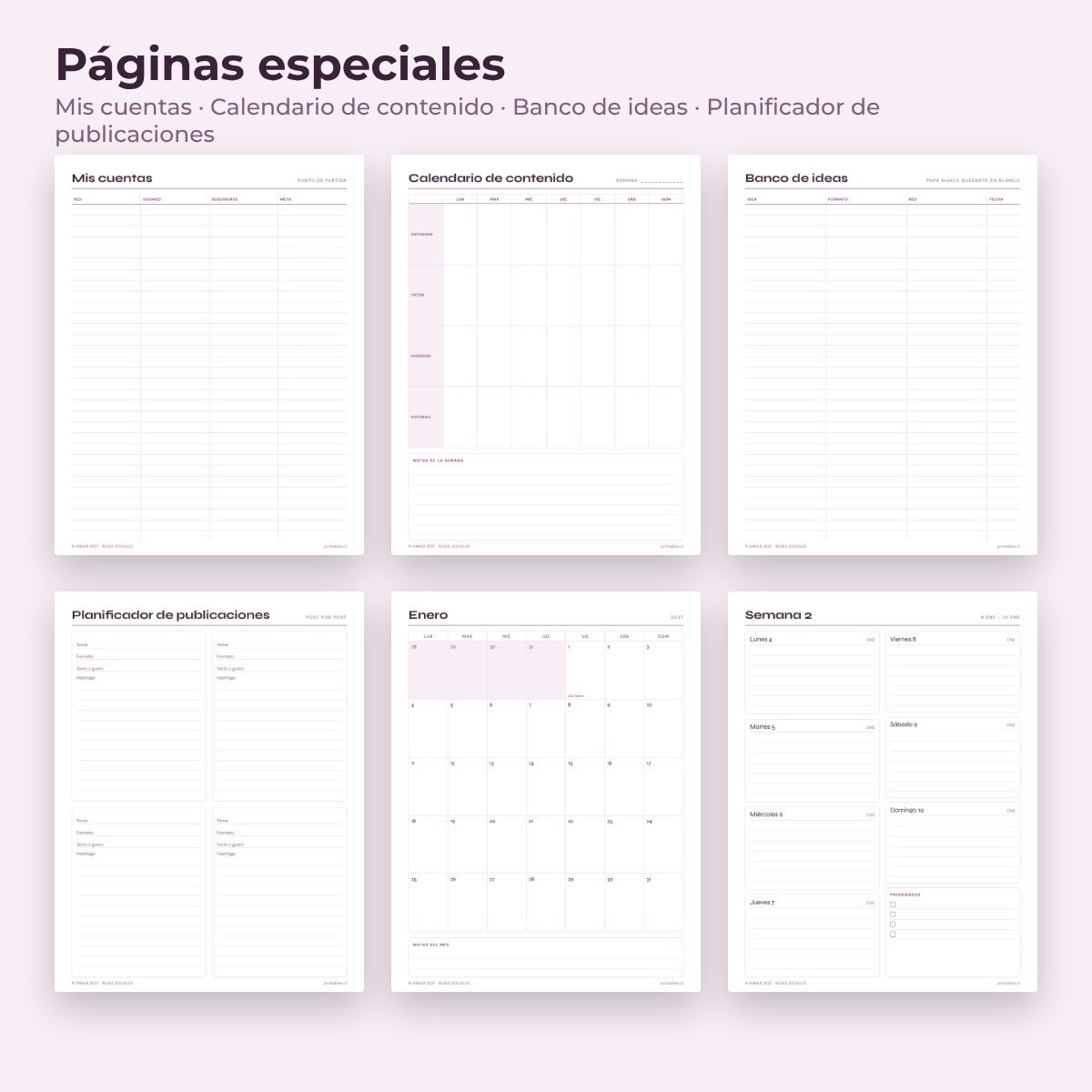 Páginas especiales del Planner Redes sociales 2027